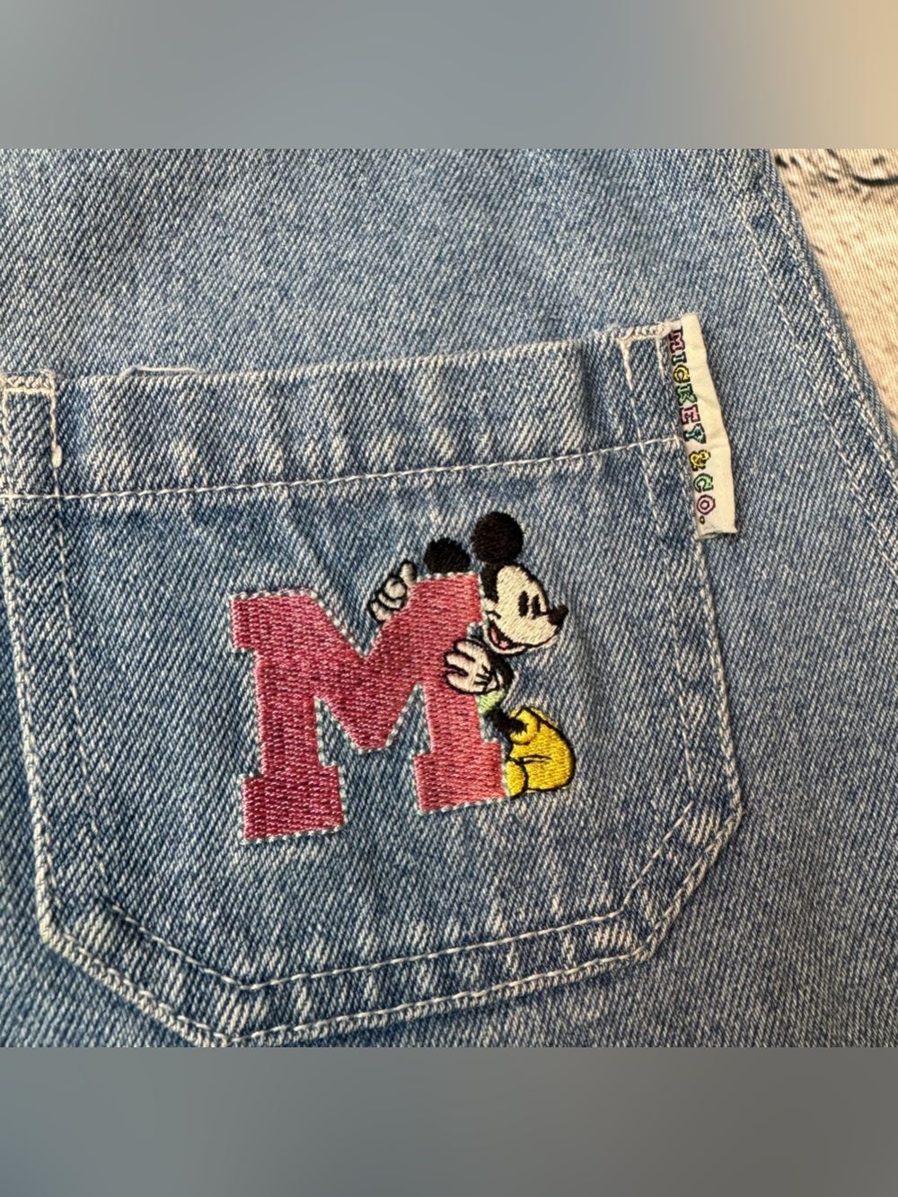 Vintage Disney Denim Overall Dress Minnie & Mickey Pocket Embroidery Size 4 - Picture 5 of 8